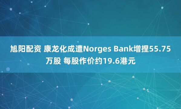 旭阳配资 康龙化成遭Norges Bank增捏55.75万股 每股作价约19.6港元