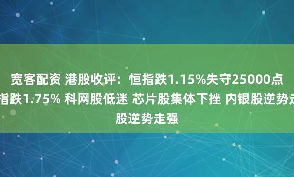 宽客配资 港股收评：恒指跌1.15%失守25000点 科指跌1.75% 科网股低迷 芯片股集体下挫 内银股逆势走强